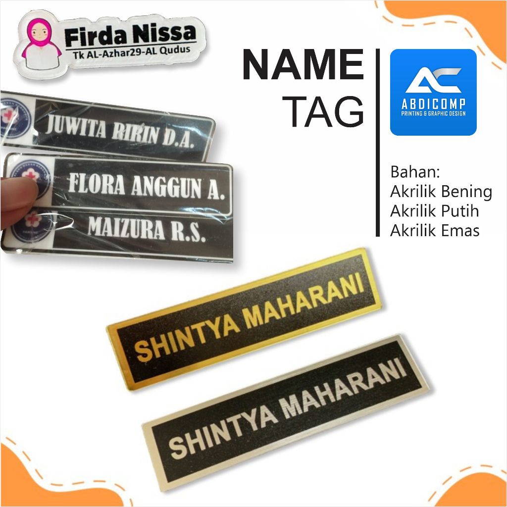 Nama Dada - Nametag Name Tag - Papan Nama Dada Gravoply - Gold Putih