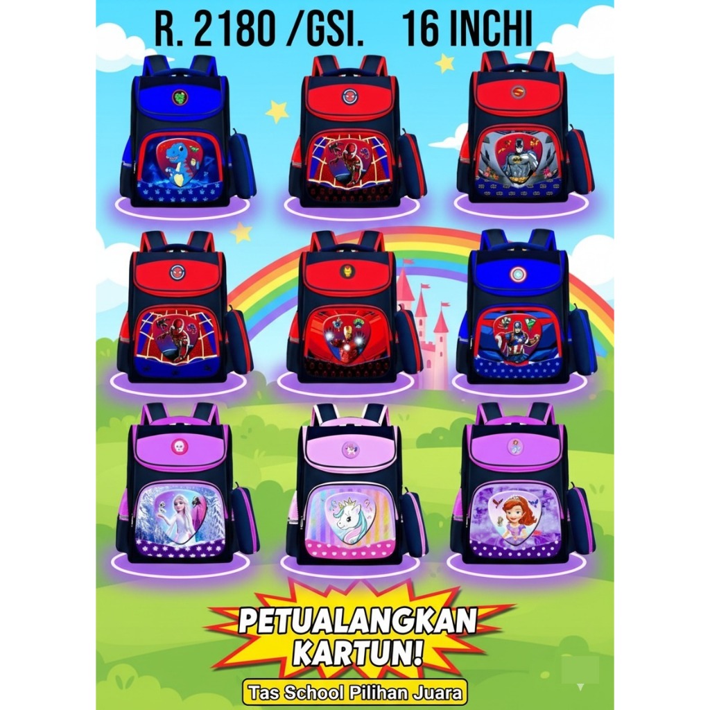 Polo England TAS RANSEL TERBARU MODEL TABUNG TAS ANAK SEKOLAH BERKARAKTER R2180