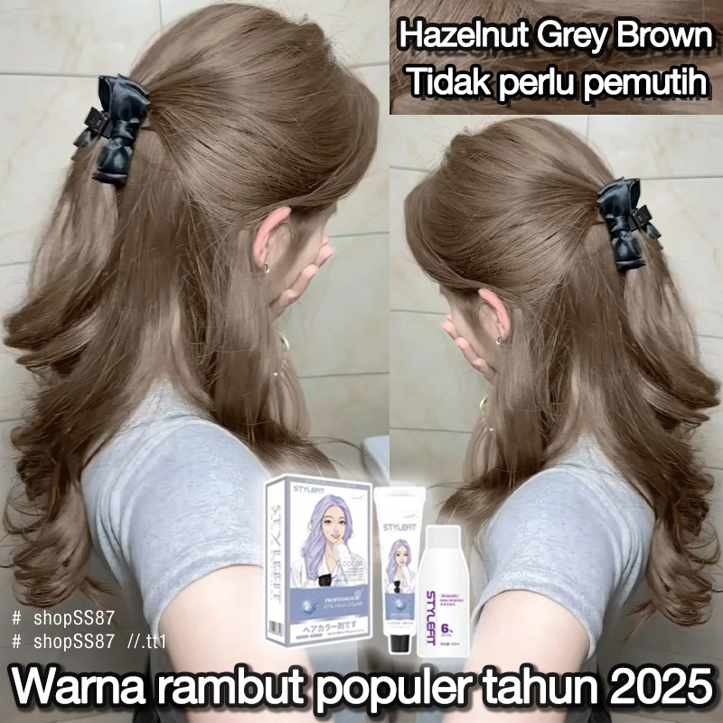 (Beli 100ml gratis 100ml)STYLE FIT cat rambut *200ml,hazelnut grey brown,cat rambut tanpa bleaching,