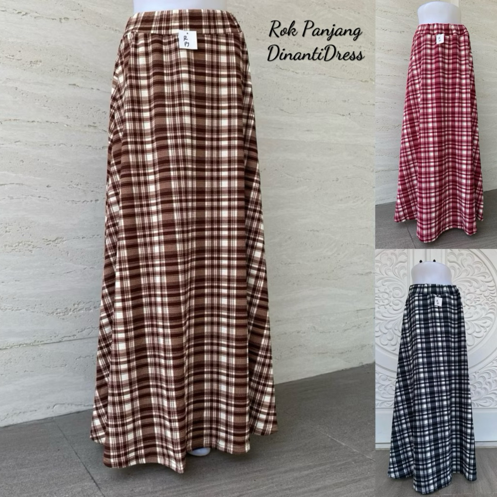 Rok Payung Panjang Wanita Motif Kotak Garis