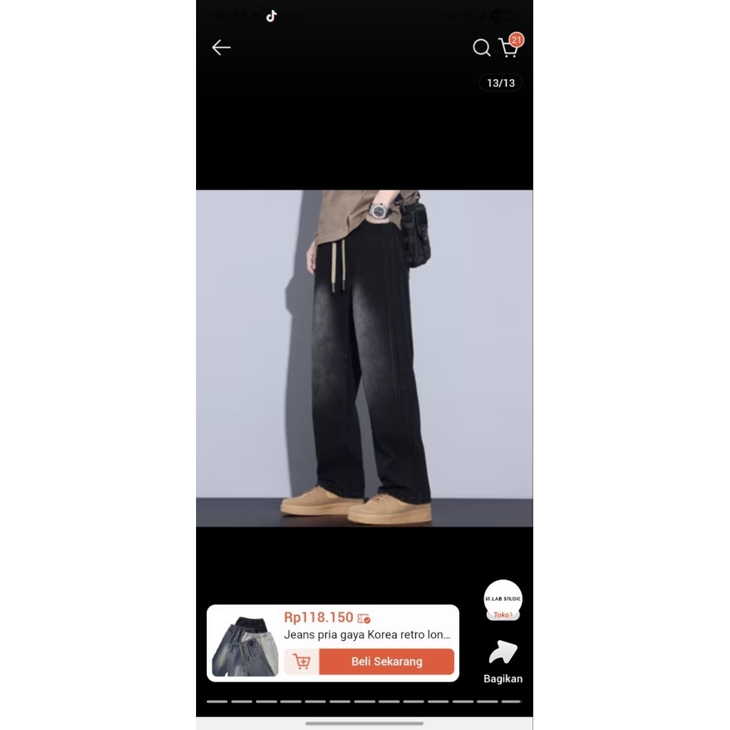 jeans pria gaya korea retro, jeans serut