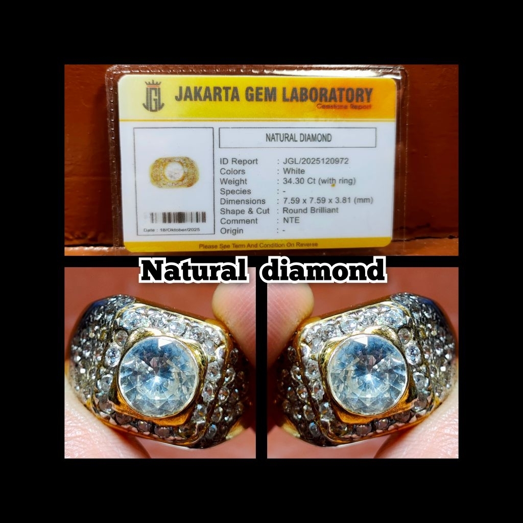 natural batu berlian putih asli Banjar super + ring perak