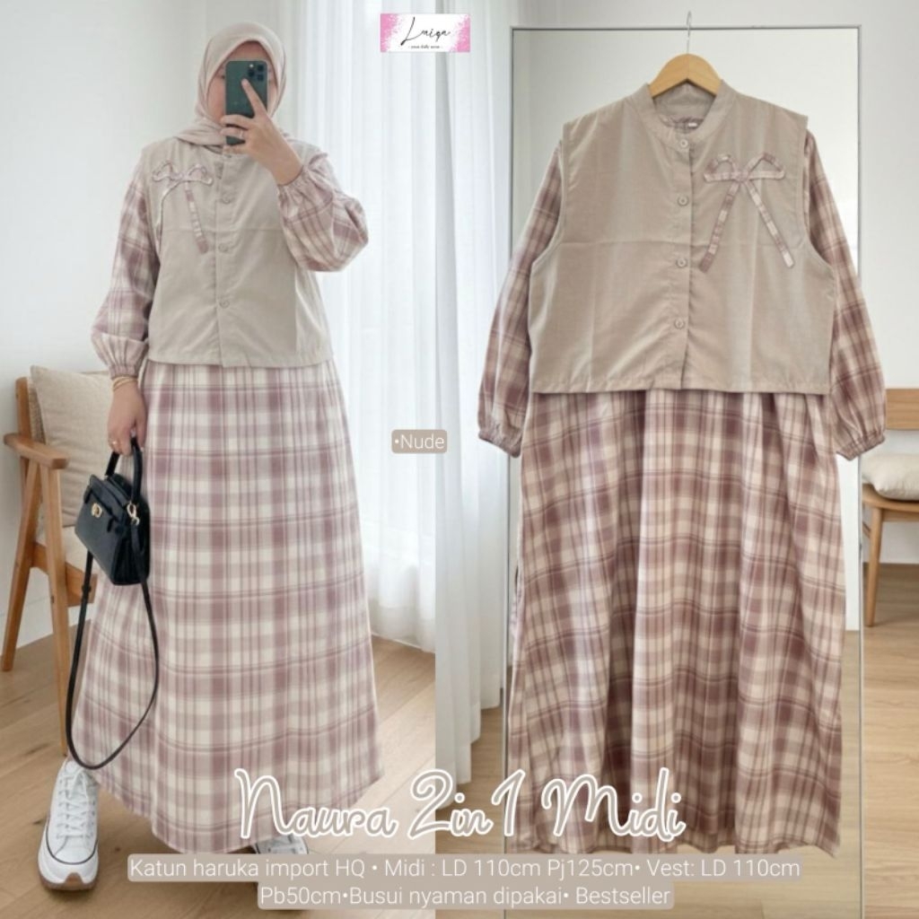 iL Naura midi l atasan baju muslim gamis kotak gamis kekinian wanita