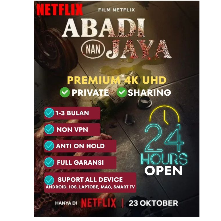 PAKET NETFLIX harian  UHD 4K PRIVAT RESMI NETFLIX PREMIUM