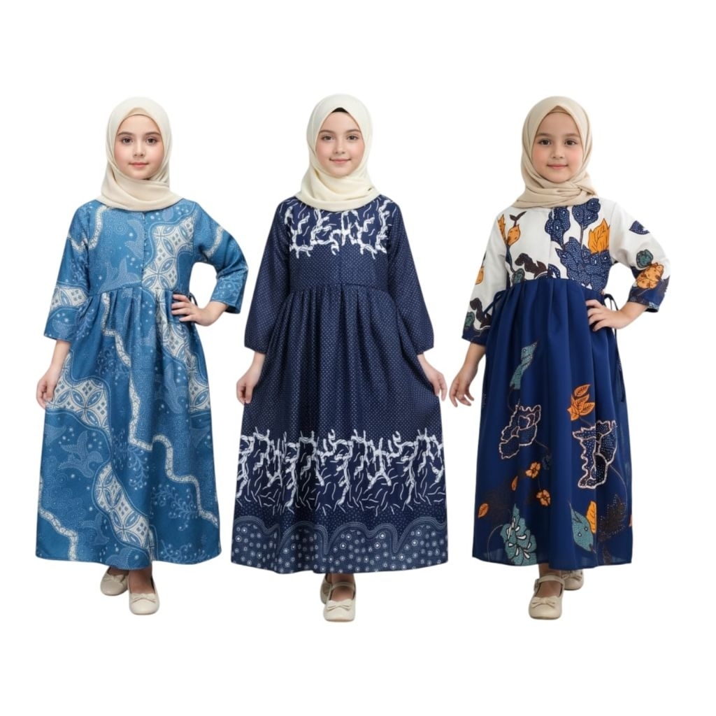 gamis batik anak perempuan lengan panjang,baju gamis batik anak modern,baju muslim anak perempuan 5 
