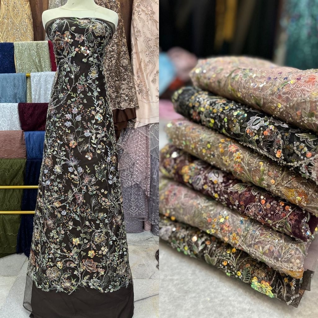 kain tille aurora valentino bunga garden payet accessories bunga timbul multitone quality premium/ka