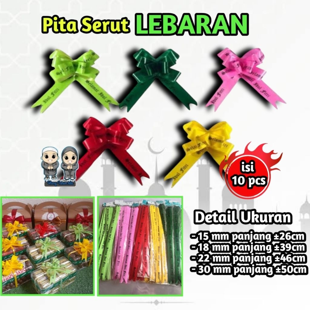 (isi 10 pcs)Pita Parcel Lebaran,Pita Serut Idul Fitri,Pita Parcel Idul Fitri