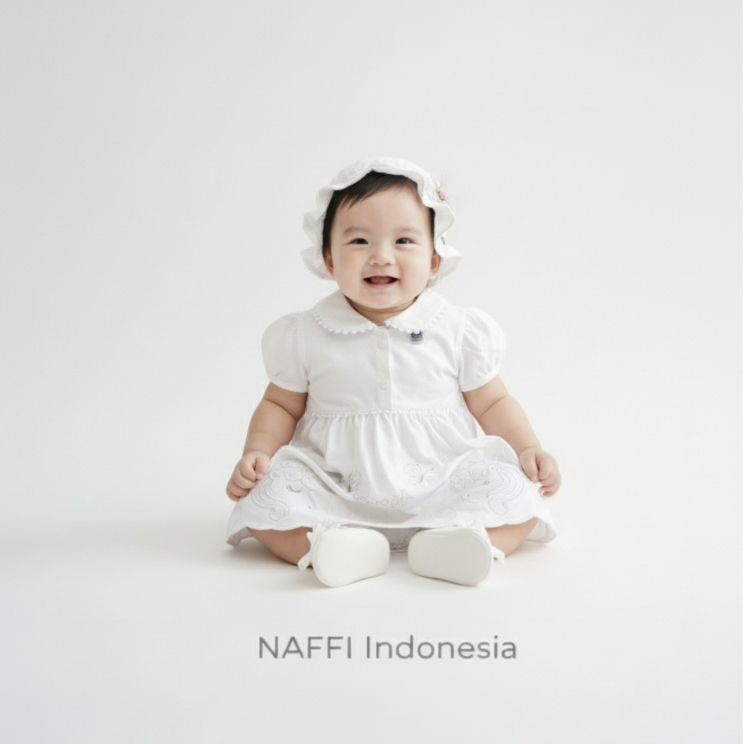 NAFFI Dress Bayi Perempuan Newborn 0–6 Bulan Baju Bayi Katun 1 Set Cantik