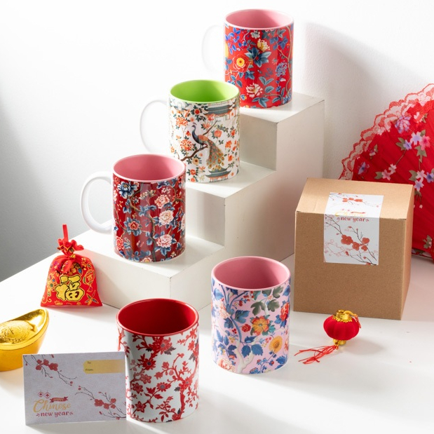 Seruni Living Mug Imlek Keramik | Mug Bunga Oriental | Kado Imlek Cantik & Elegan