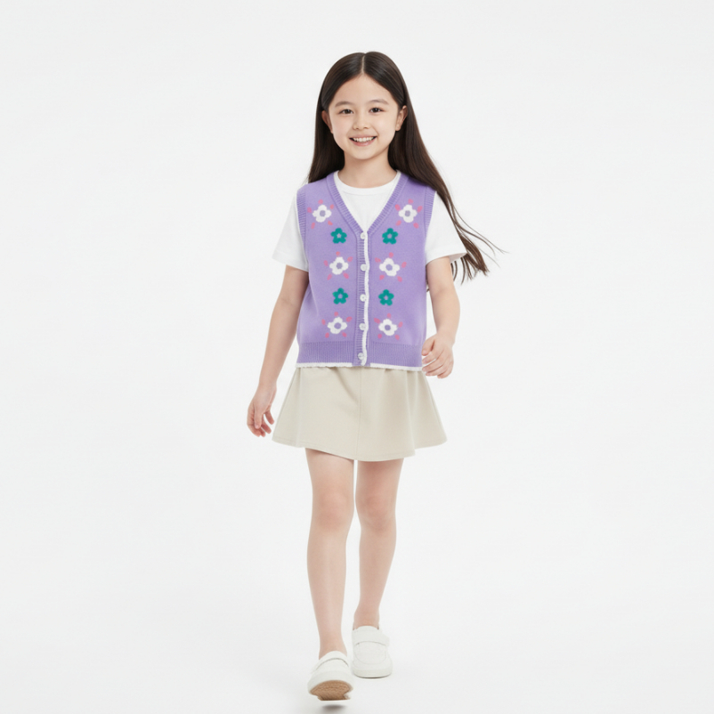 Vest Anak Perempuan Umur 1 - 6 Tahun | Bahan Rajut Pollycotton Korean Style - Salvia Vest