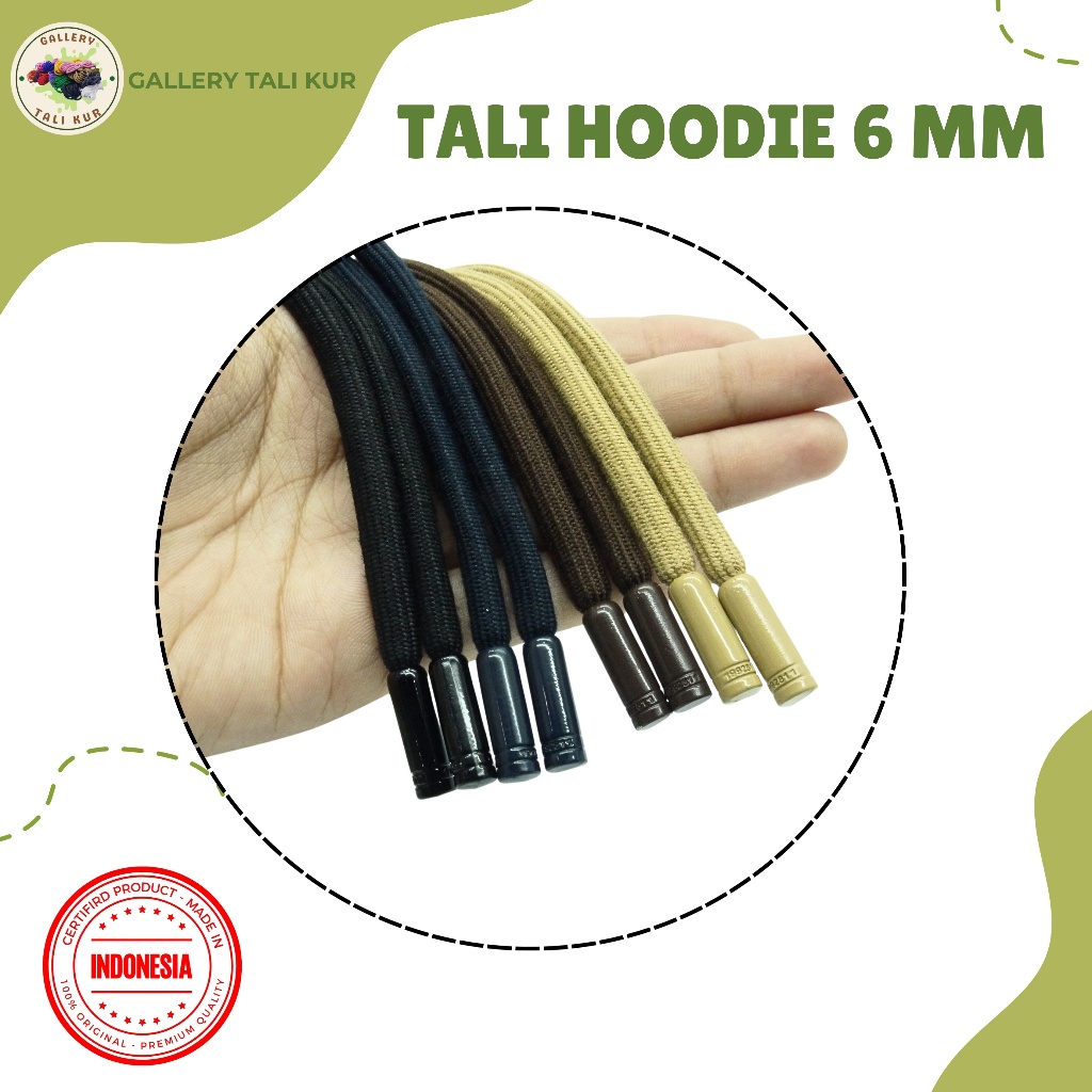 Tali Hoodie Jaket Bulat 6 mm | Tali Celana Bulat Ujung Metalik D64