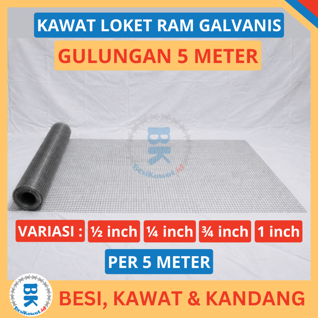 Kawat Loket Galvanis - Kawat Ram Galvanis - Per 5 Meter | Variasi Ukuran