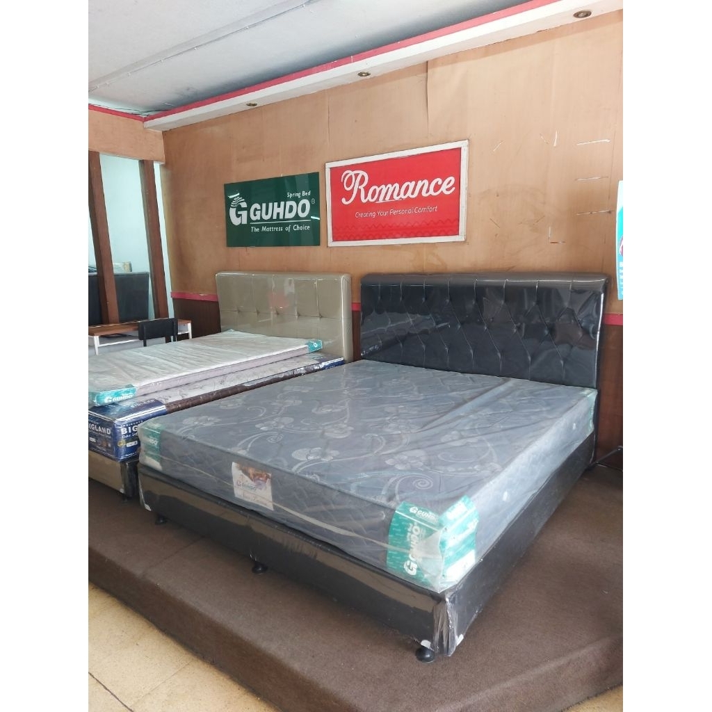 SET Tempat Tidur 180 King Size - Divan + Kasur + Headboard - GUHDO NP Springbed - Ranjang - Matras -