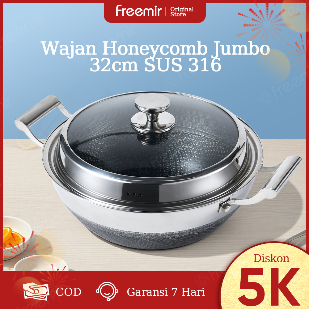 [SPECIAL] freemir original Stainless 316 Honeycomb Wok Pan 24cm/30cm Tutup Kaca Anti Lengket Premium