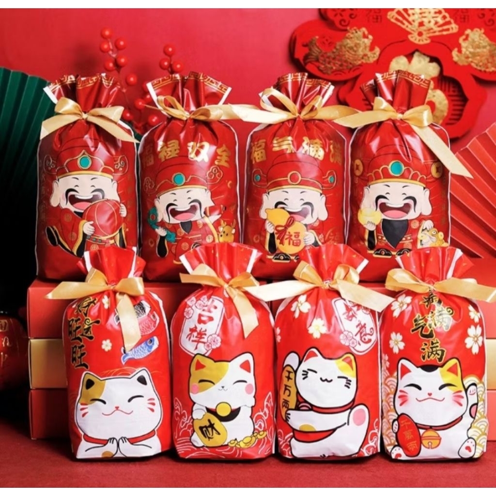 plastik serut imlek hampers imlek pouch plastik serut+Tali