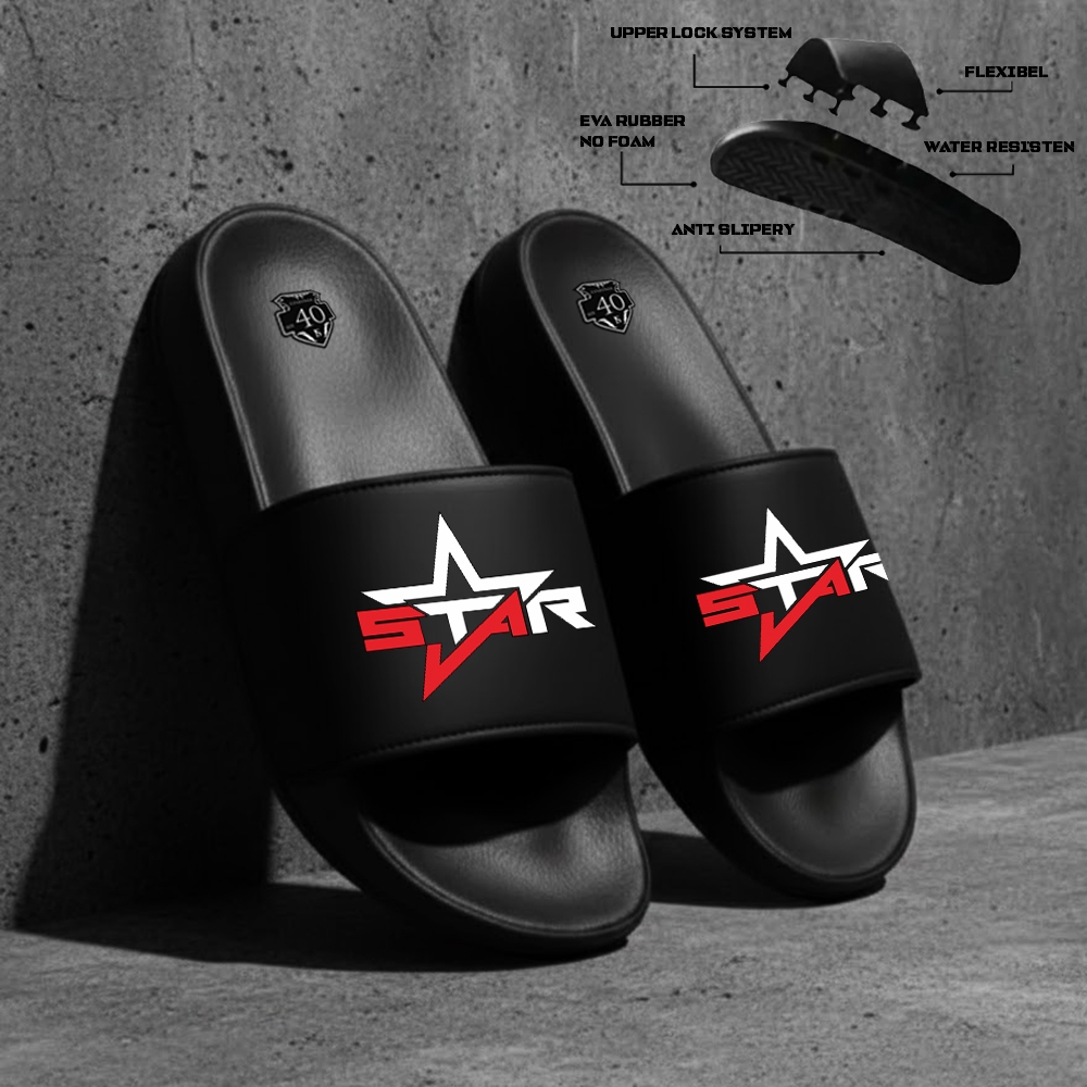 Sandal Slop Pria Kekinian STAR / Sandal Pria Distro Upper Lock Sandal Slop Tanpa Lem