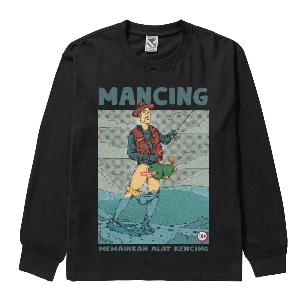 Zerotwentytwo Longsleeve Hobi Mancing Black | Kaos Lengan Panjang Memainkan Alat Kencing Hitam Pria 