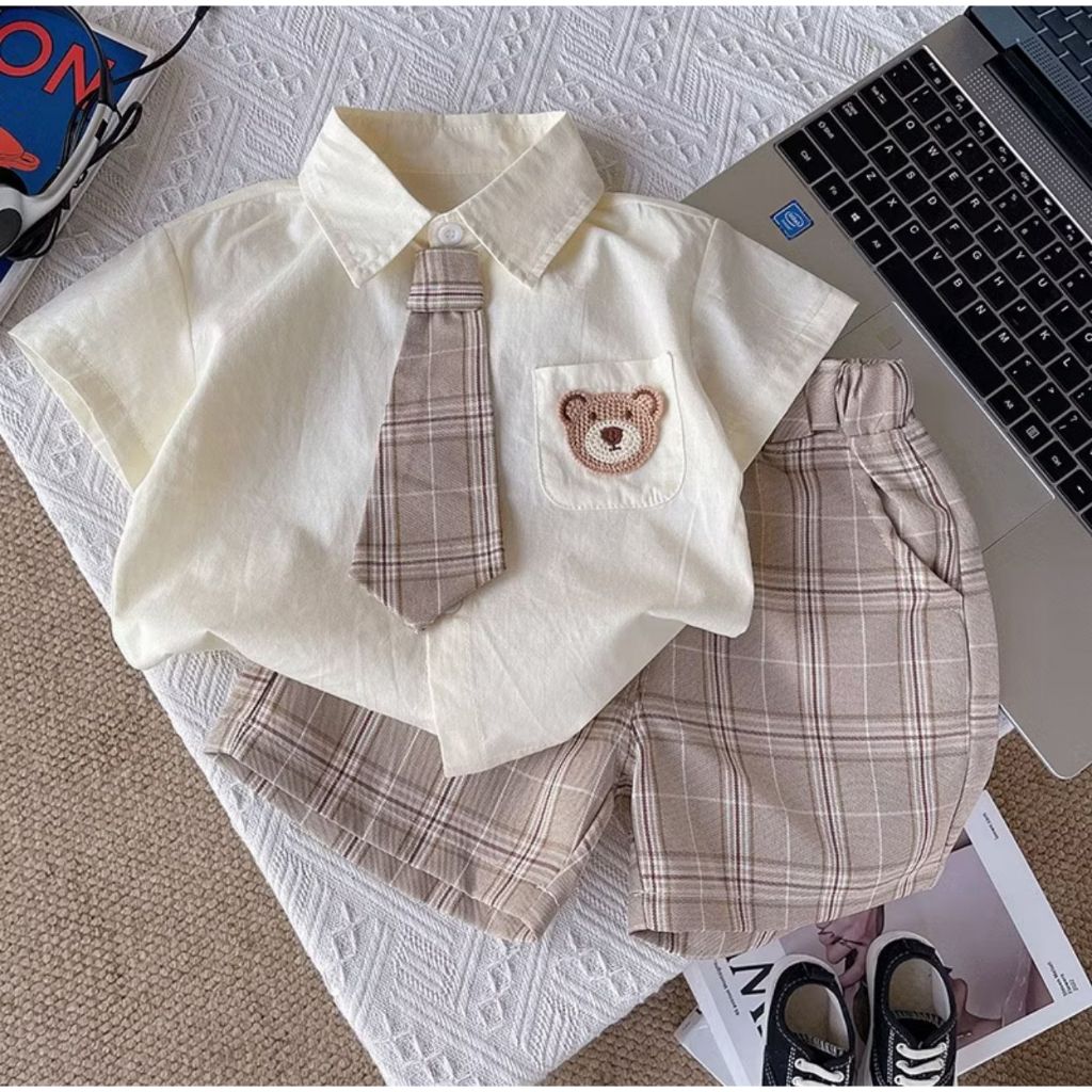 Setelan kemeja anak laki laki teddy bear