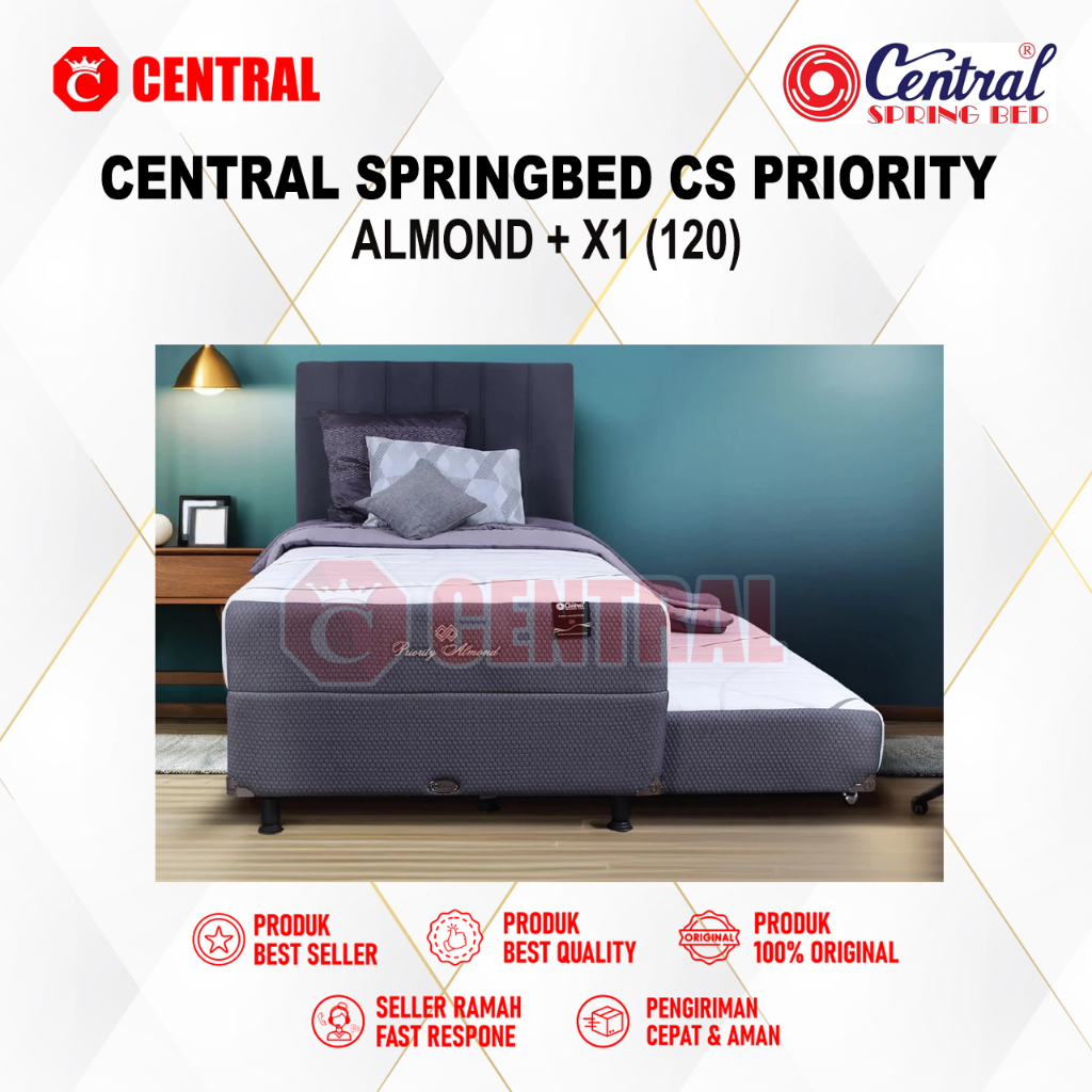KASUR SPRING BED 2IN1 CS PRIORITY ALMOND + X1 120 - CENTRAL SPRING BED