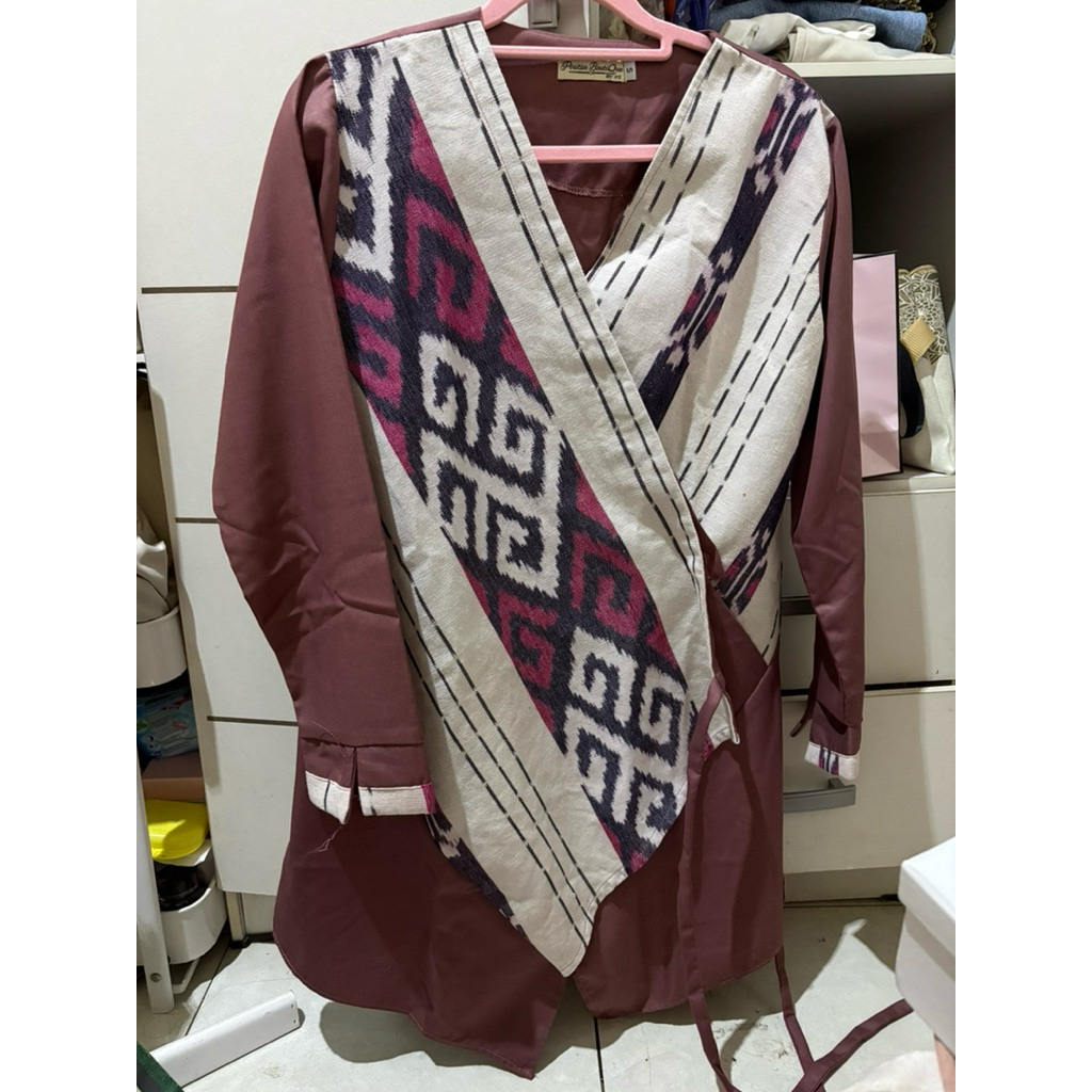 baju batik tunik pink salem / top
