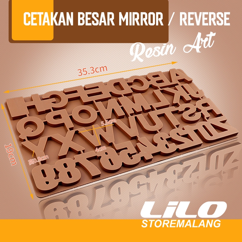 Cetakan Huruf Angka Silikon Resin Epoxy Mold BESAR Terbalik Mirror Reverse L290