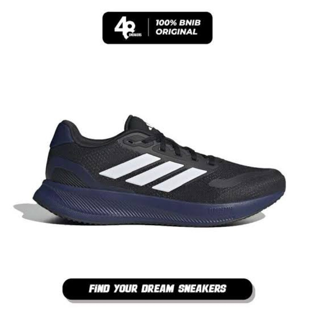 Adidas Runfalcon 5 Running Shoes Sepatu Lari Pria Size 44- Black/White/Blue Original
