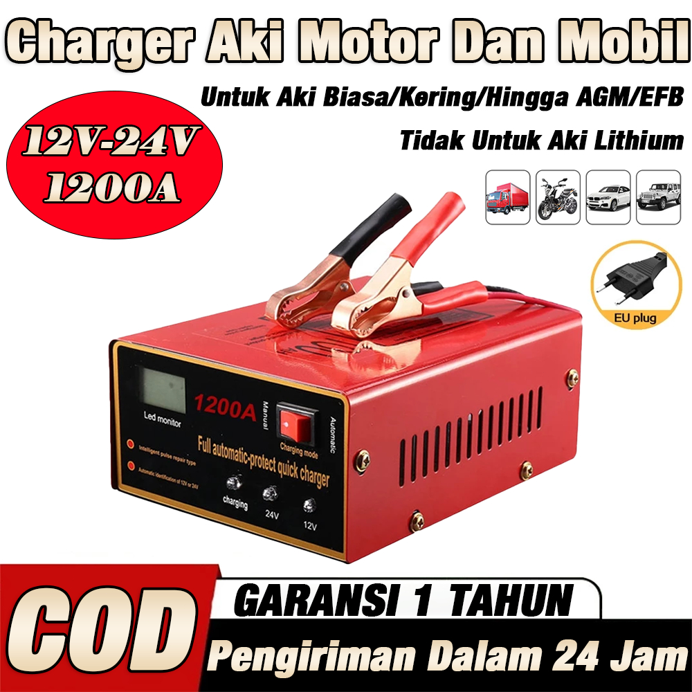 Charger Aki Mobil Motor 12V/24V 1200A Charger Aki Otomatis / Aki Dan Charger / Cas Aki Mobil / Aki C