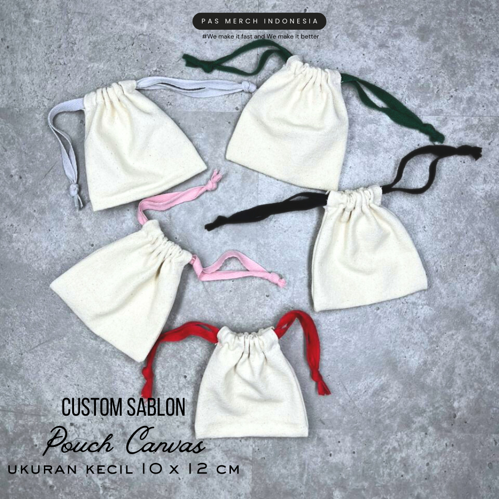 Custom sablon pouch serut kanvas kecil