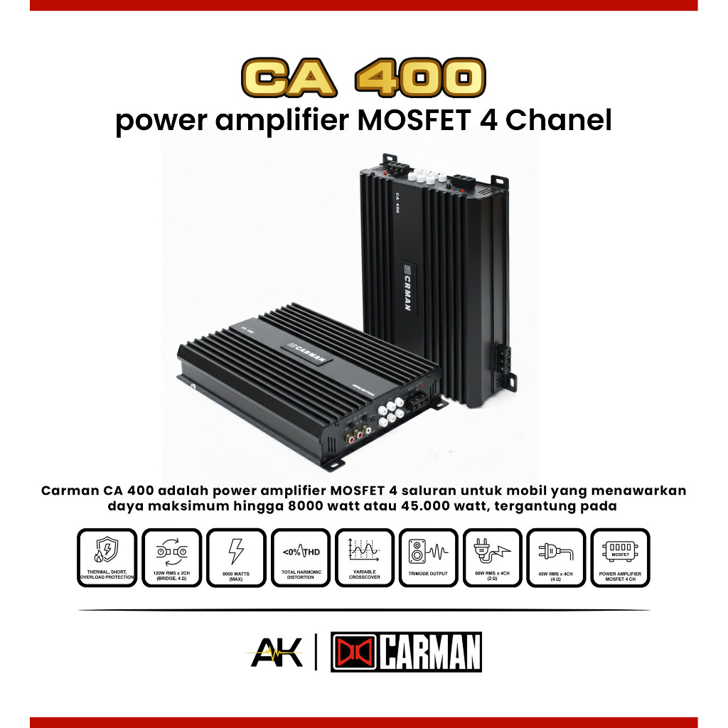 POWER MOBIL MURAH 4 Channel 45.000 Watt CARMAN CA-400
