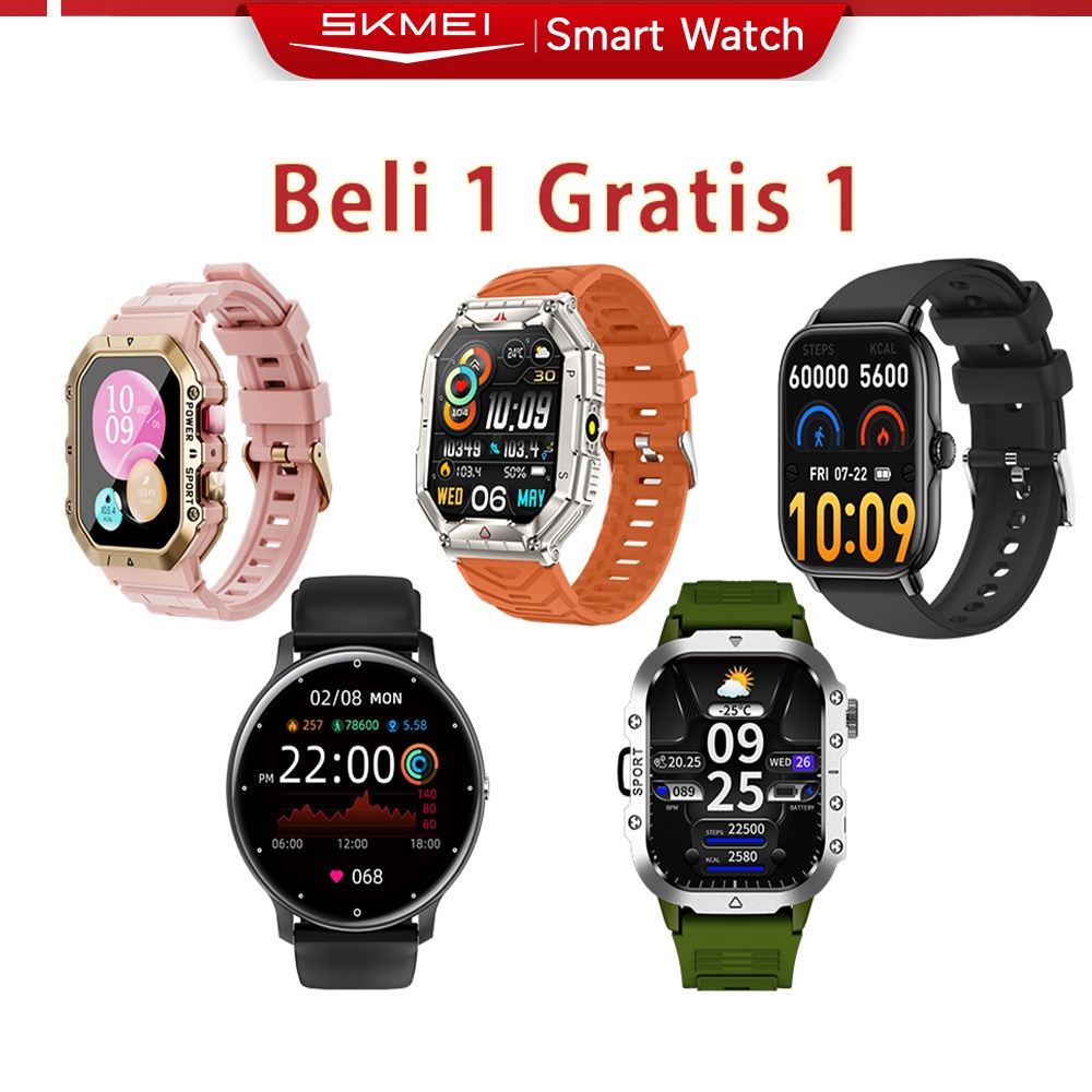 Skmei Smartwatch Beli 1 gratis 1Smart Watch HP Fitness Tracker Sport, Waterproof, Hemat Diskon Besar