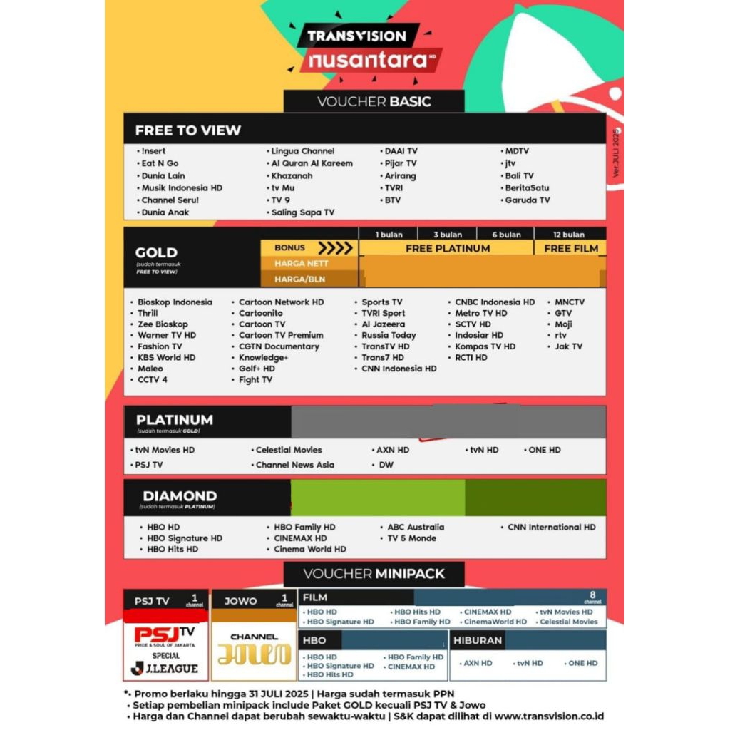 Voucher Paket Isi Ulang Nusa Diamond 180 Hari Minipack Tanaka Nusantara HD Transvision