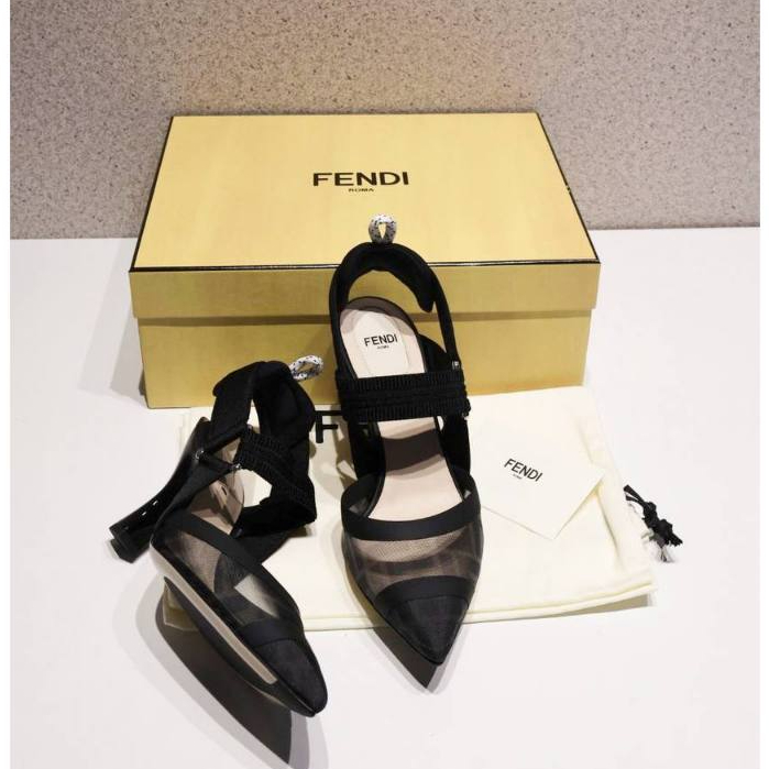 Fendi colibri slingback 85mm high heels micromesh in black