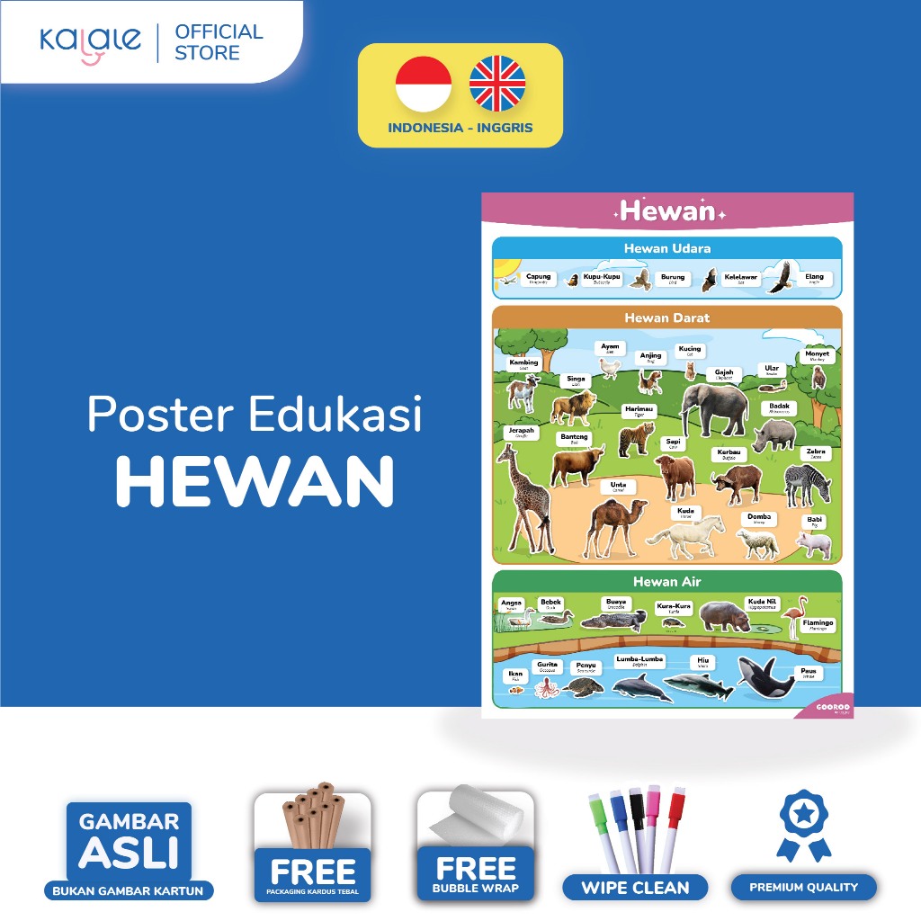 GOOROO by Kalale - Poster Edukasi Anak Belajar Hewan Air Darat Udara