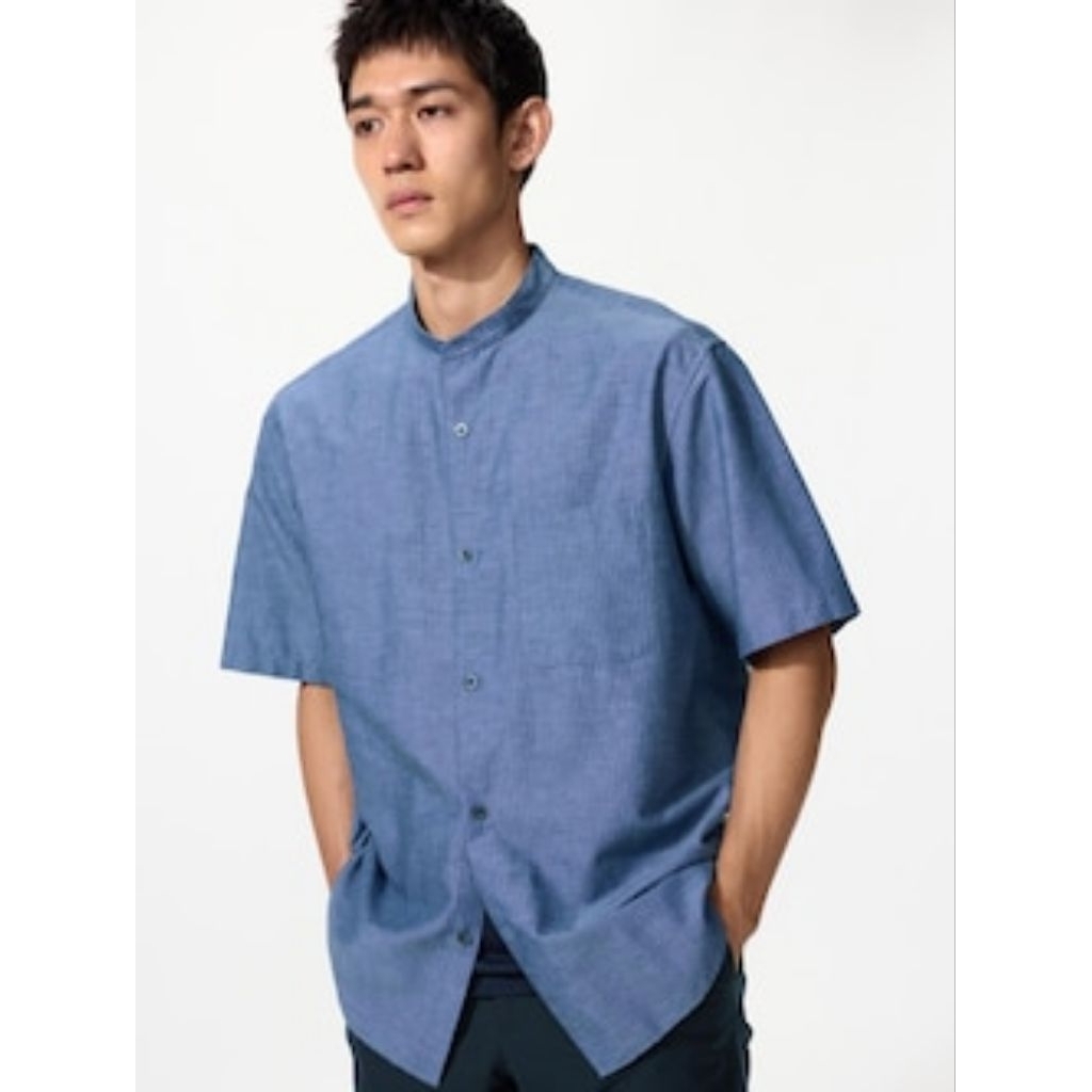 UNIQLO Kemeja KATUN LINEN Kerah Tegak Baju Koko Lengan Pendek ORIGINAL