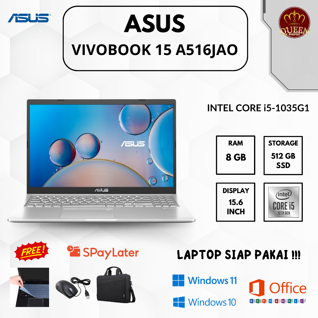 ASUS VIVOBOOK 15 A516JAO | INTEL CORE i5-1035G1 | 8GB RAM | SSD 512GB | 15.6 INCH