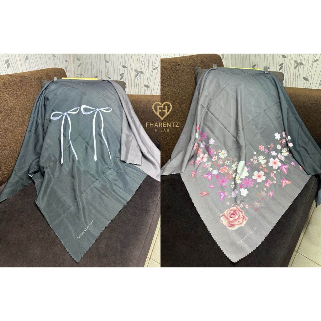 Hijab Motif / Hijab Printing / Hijab Segiempat / Ribbon Flowers Series