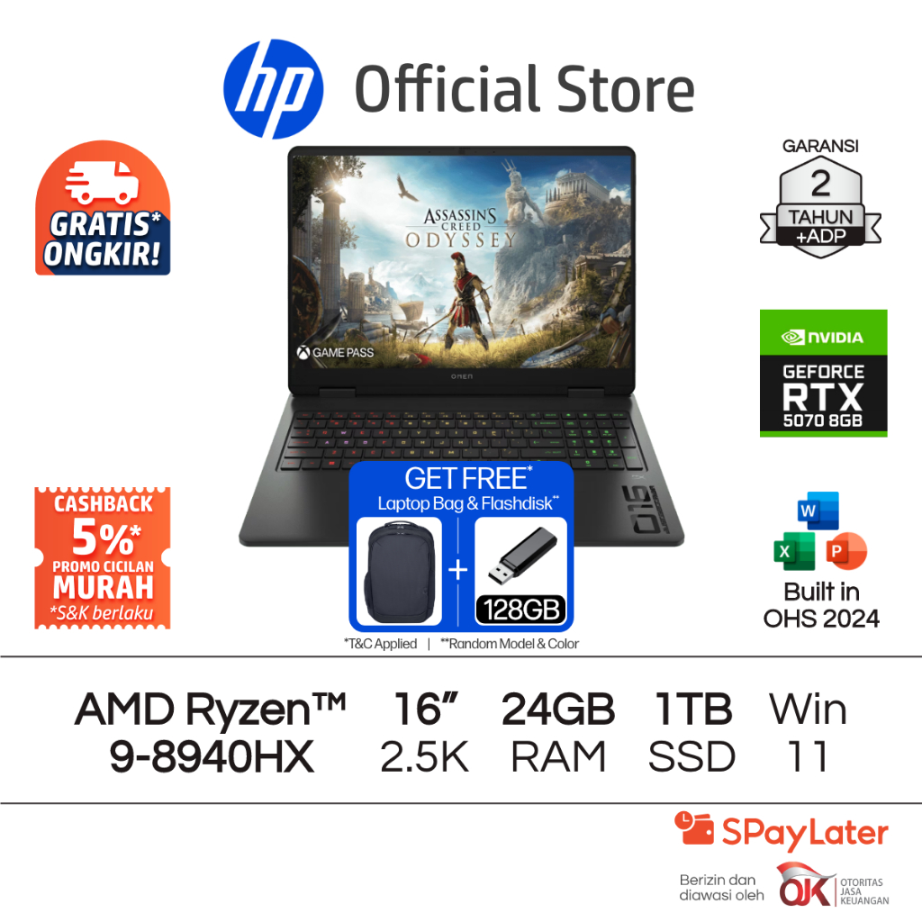 OMEN Laptop Gaming HP AMD Ryzen 9 NVIDIA GeForce RTX 5070 24GB RAM 1TB SSD Shadow Black Free Windows