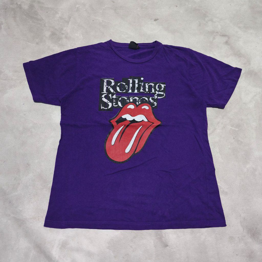 Baju kaos band pria Rolling Stones ungu