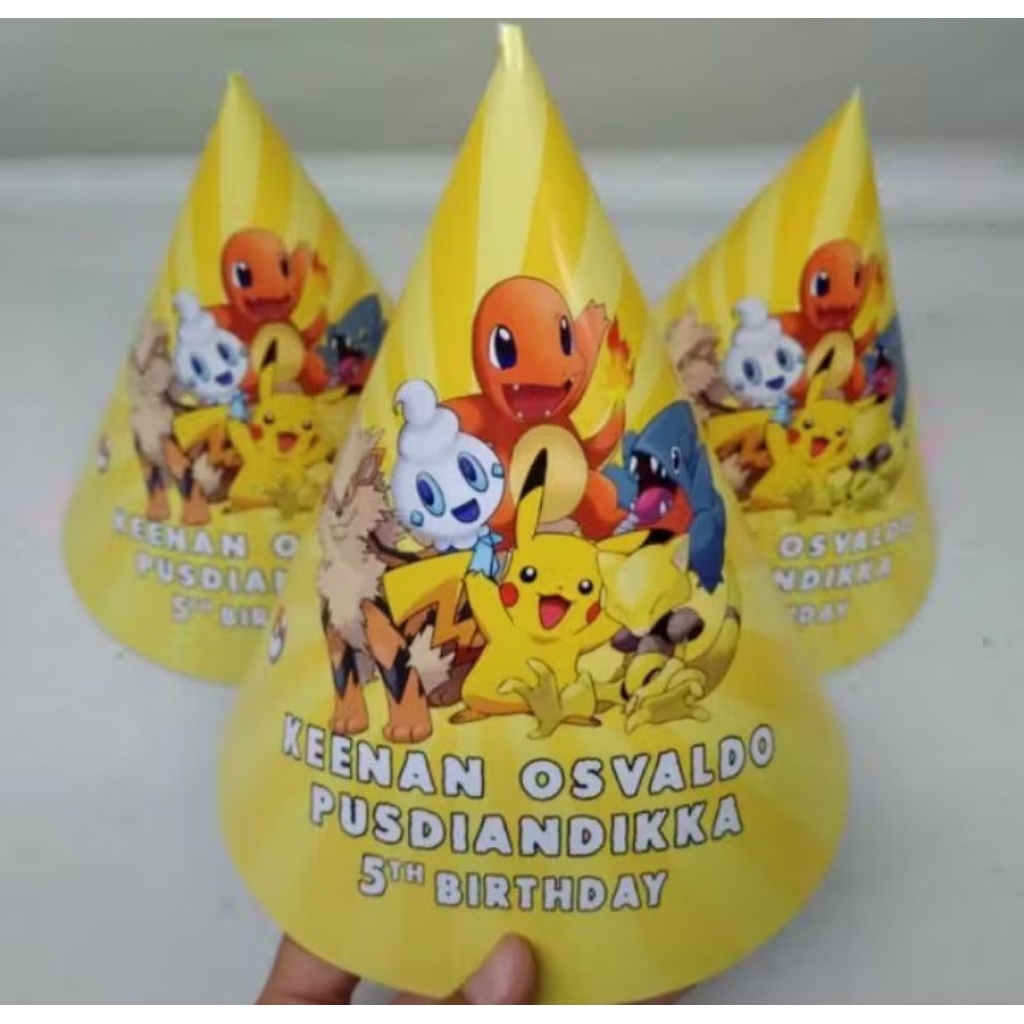 Topi Kerucut Pokemon Custom / Topi Kerucut Ultah