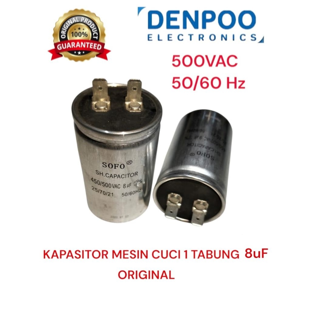 KAPASITOR MESIN CUCI 1 TABUNG DENPOO ORIGINAL