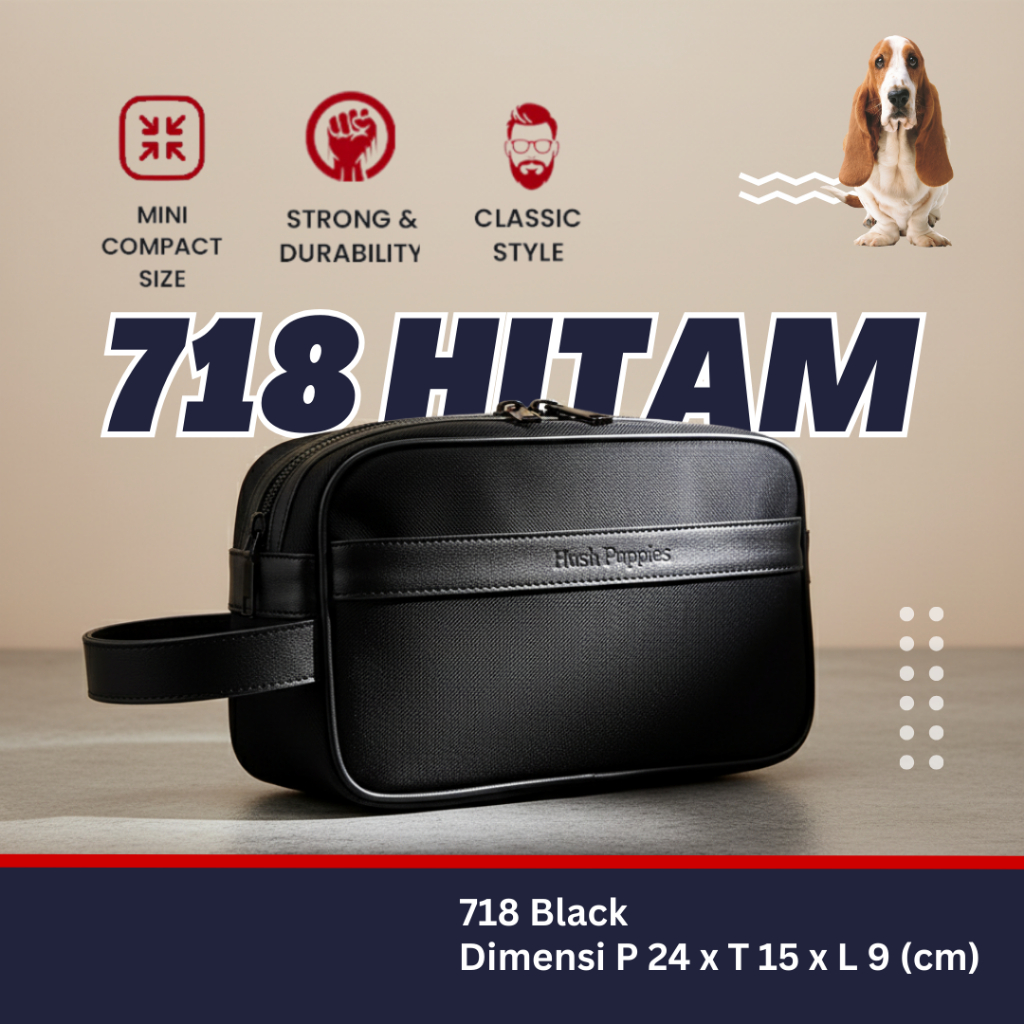 Hush Puppies | HandBag 718 Hitam | Clutch Bag Travel Pria Waterproof Premium