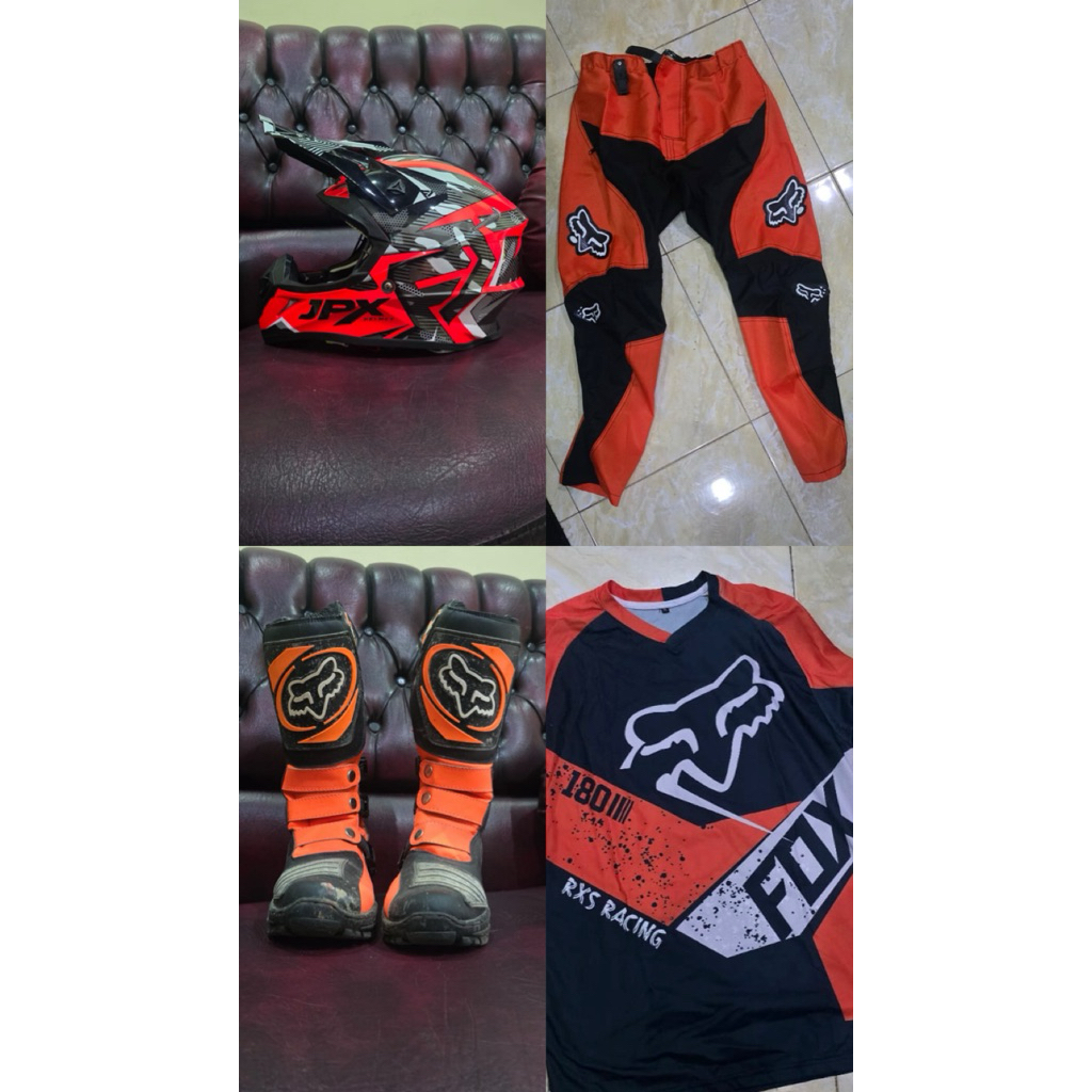 1 set helm sepatu baju motocross trail