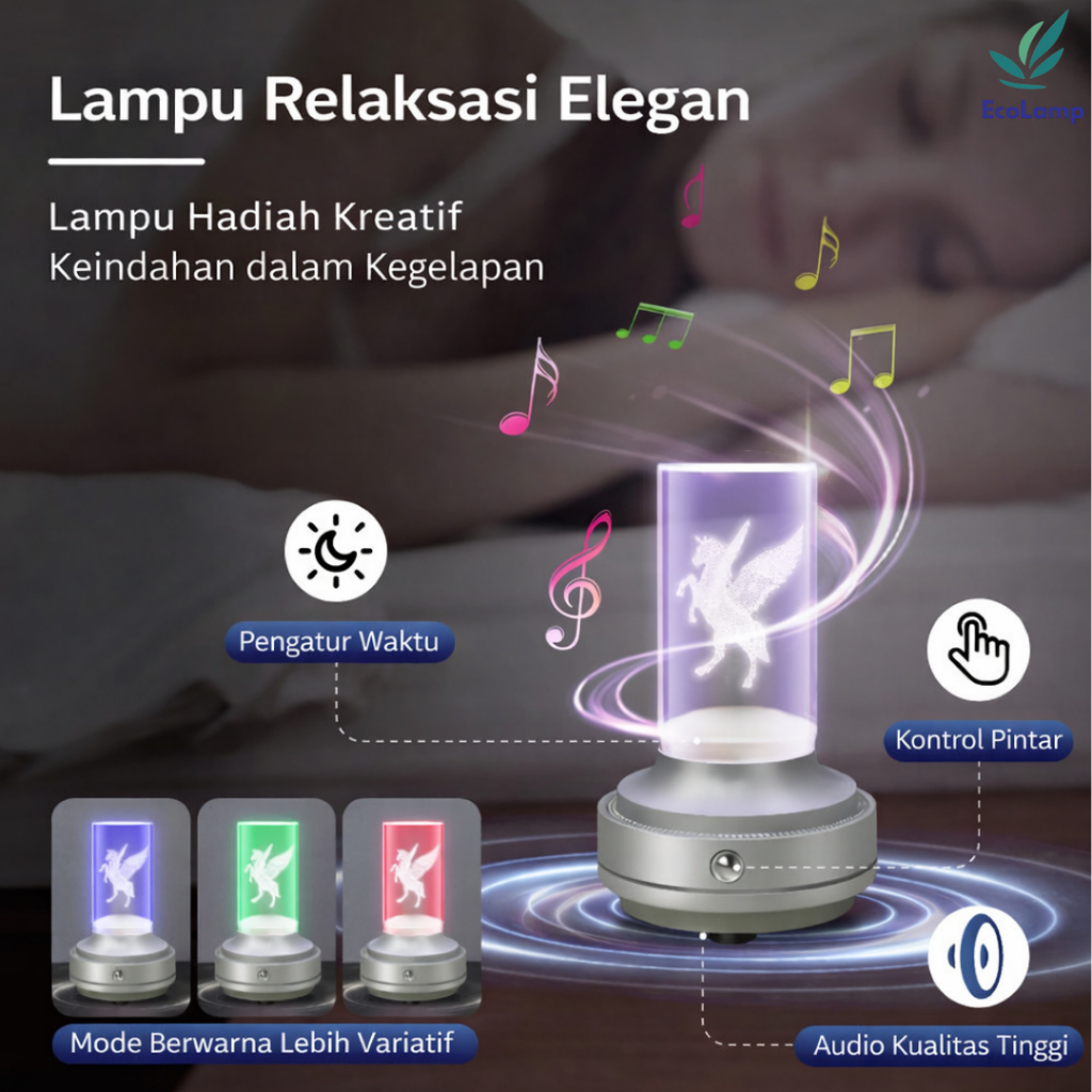 Lampu Meja LED Kristal DI3 Bluetooth | Lampu Tidur Sekaligus Speaker Musik