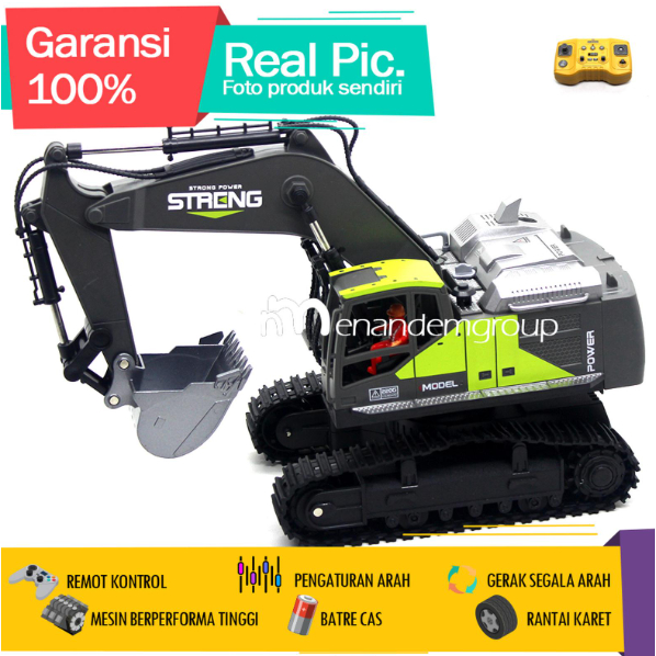 Mainan Mobil Remot Kontrol RC Beko Excavator Strong 16 Fungsi Remot Besi Metal LED - Hijau Neo