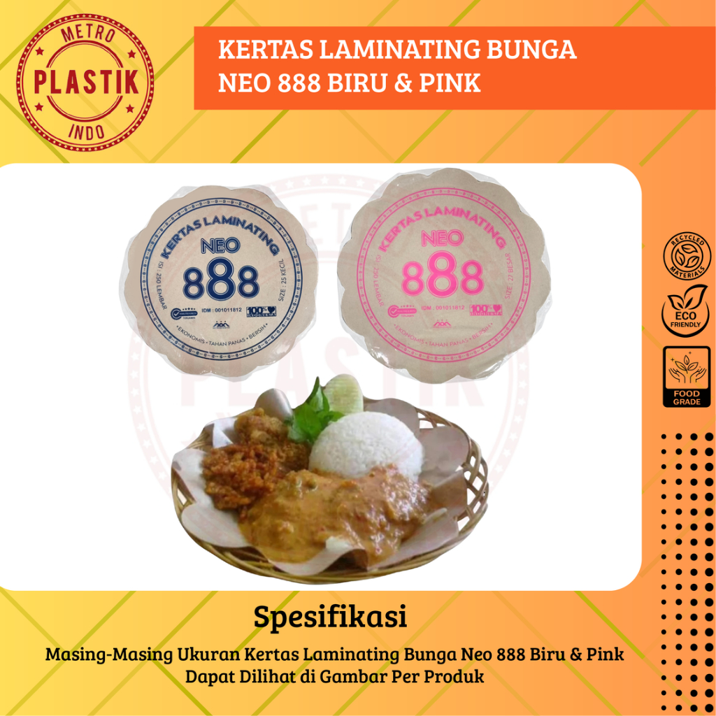 Kertas Nasi Bunga Bulat NEO888 BIRU & NEO888 PINK Isi 250 Lembar / Kertas Alas Piring Rotan Bunga Bu