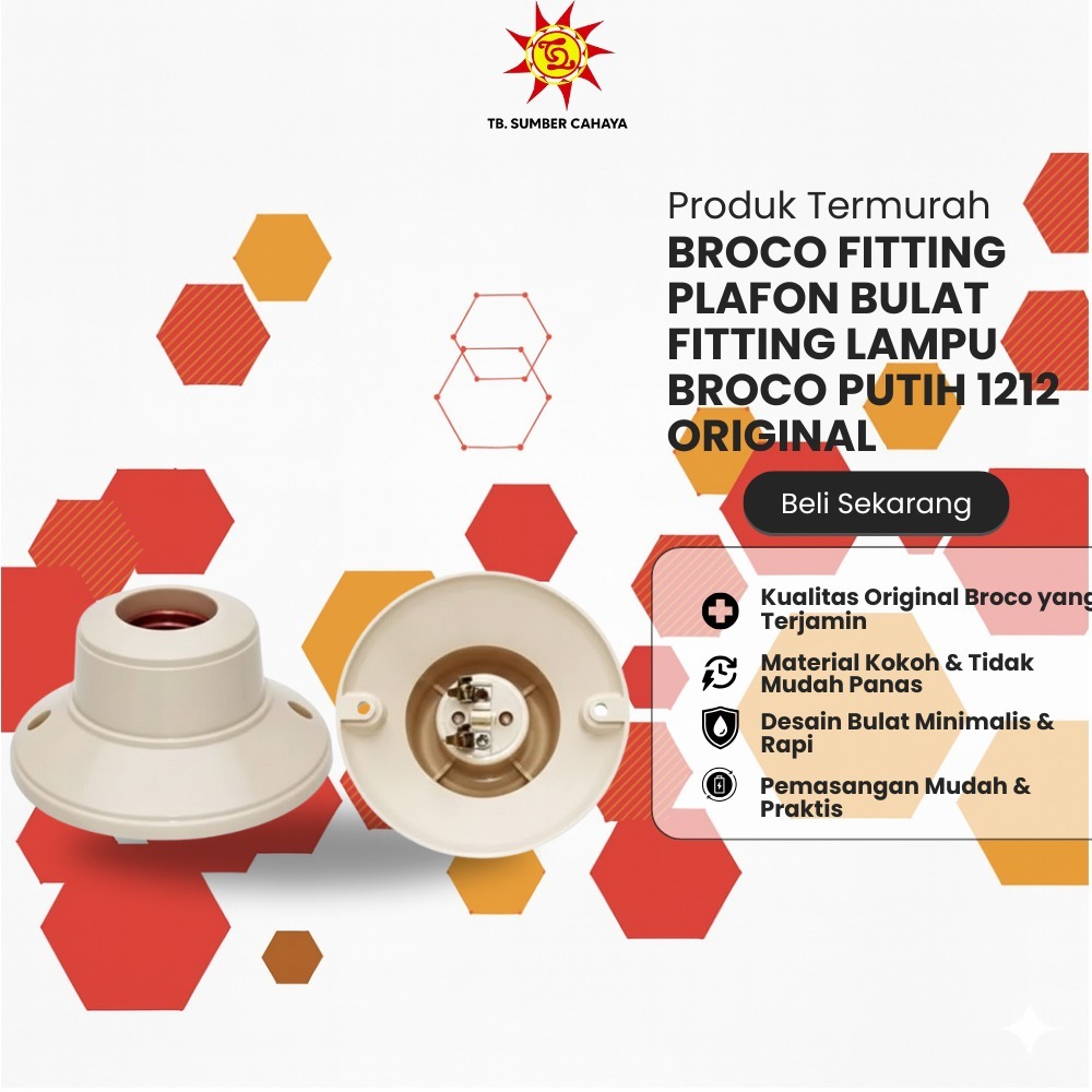 BROCO FITTING PLAFON BULAT FITTING LAMPU BROCO PUTIH 1212 ORIGINAL