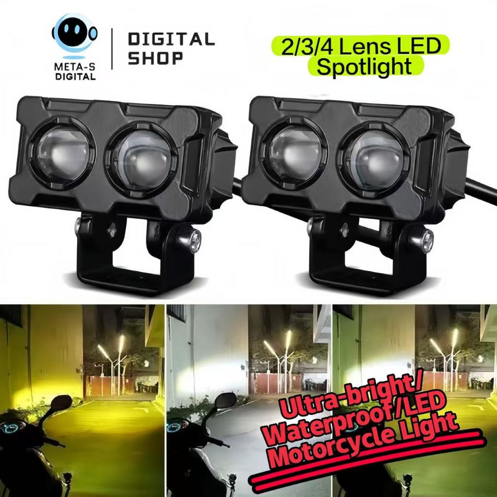 Lampu LED Motor BILED 3 Mata 4 Mata 24V Lampu Tembak Sorot Laser Putih Kuning Merah