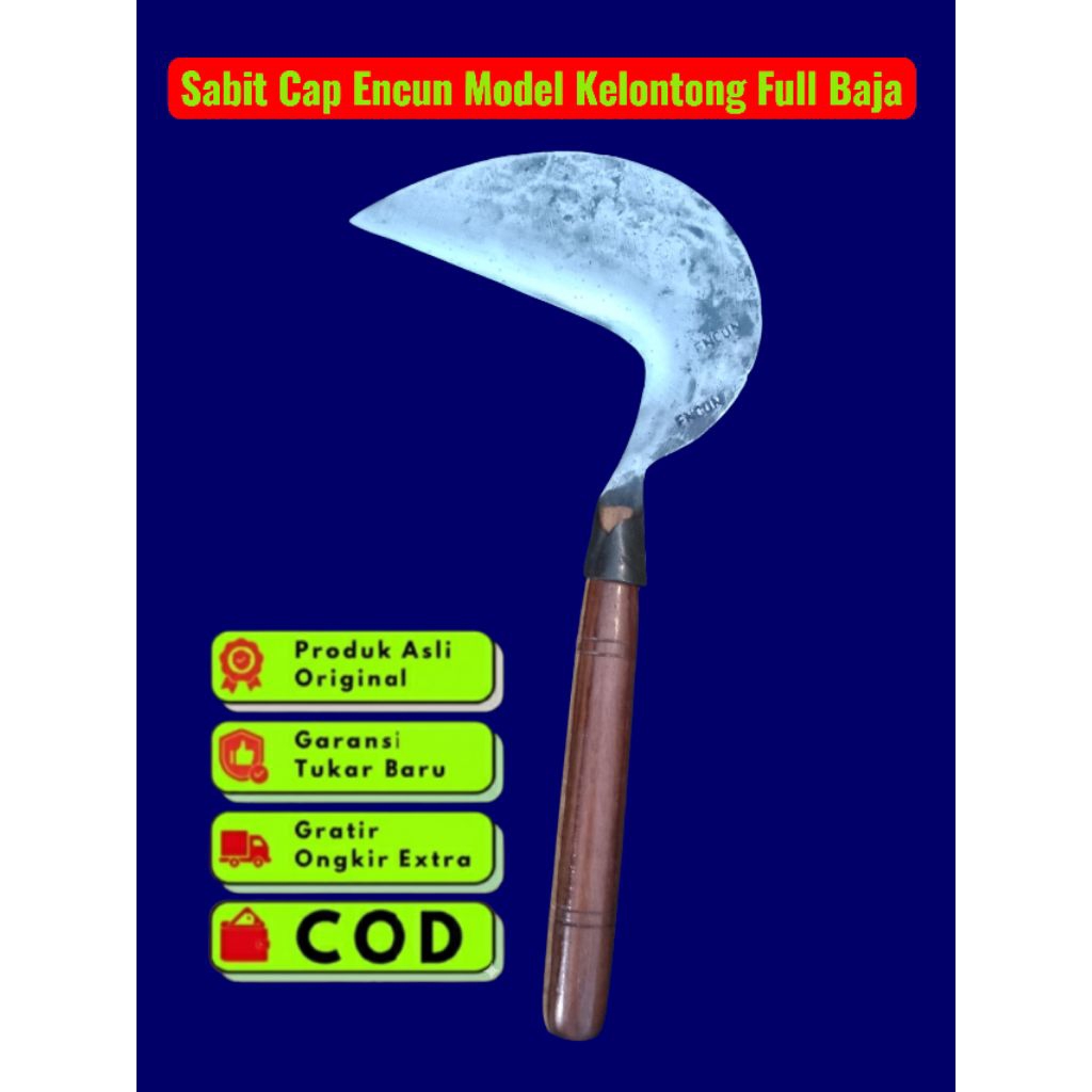 Arit Sabit Rumput Cap ENCUN Model Kelontong - Full Baja Asli Super Tajam - Alat Pertanian Berkebun