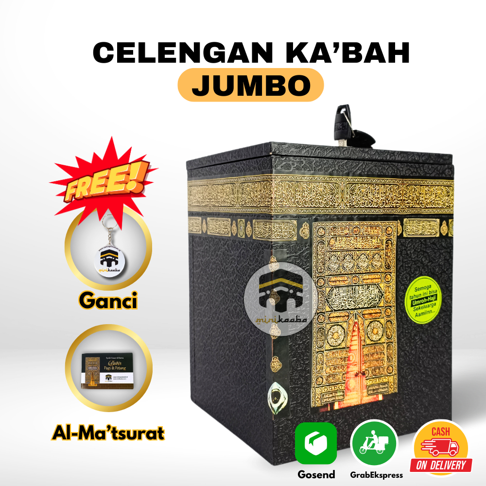 Minikaaba Celengan Ka’bah Jumbo Premium | Bahan Multiplex + Kunci | Bonus Al-Matsurat | Ukuran 15×15