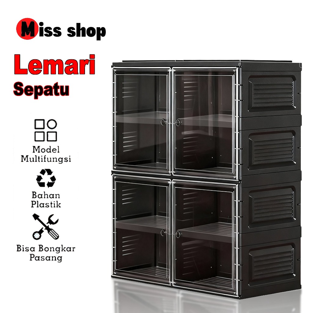 (MS)Lemari Sepatu Susun  Rak Sepatu Lipat Rak  Plastik Transparan  Rak Sepatu Tertutup  8 Box